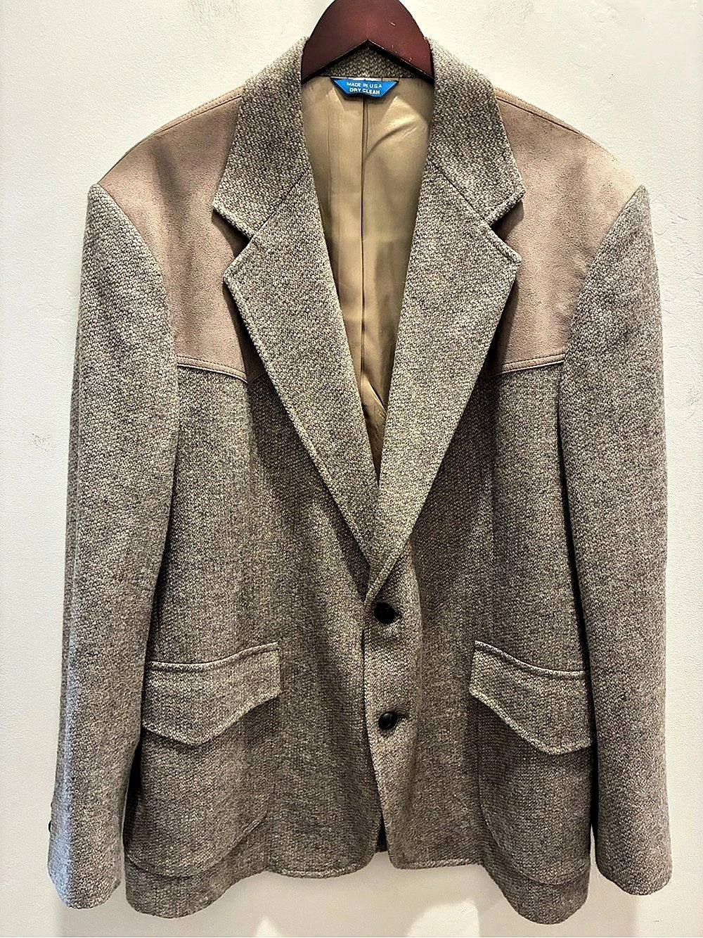 Pendleton Vintage Wool Sport Coat with Suede Yoke and Elbow Patches Brown & Gray
